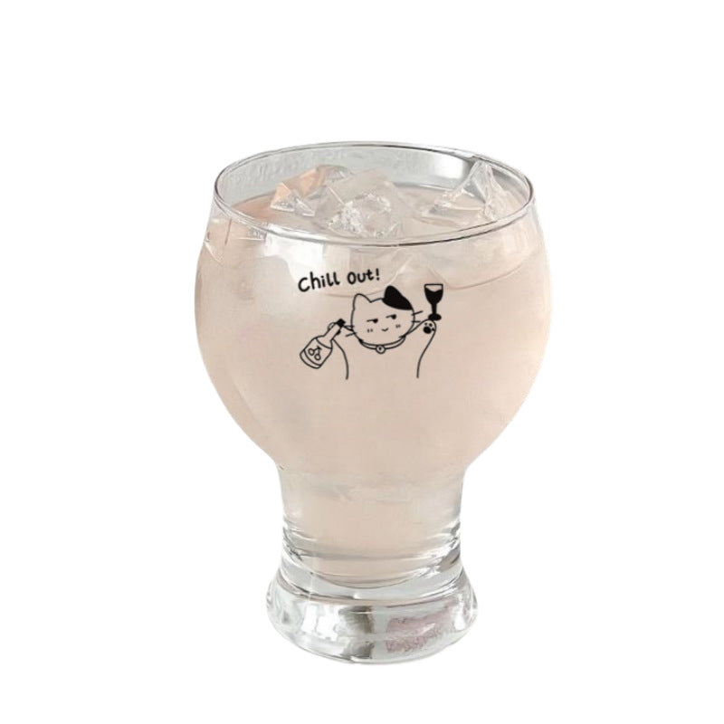 INS Style Cartoon Glass Goblet High-Beauty Beer Glass Creative Juice Cup Transparent Drinkware Cute Home Water Glass