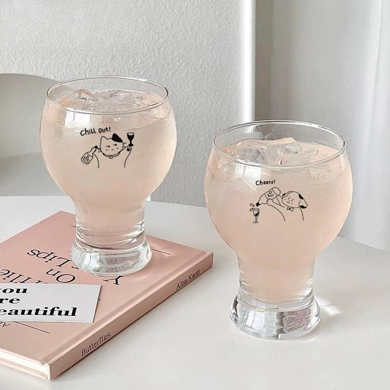 INS Style Cartoon Glass Goblet High-Beauty Beer Glass Creative Juice Cup Transparent Drinkware Cute Home Water Glass
