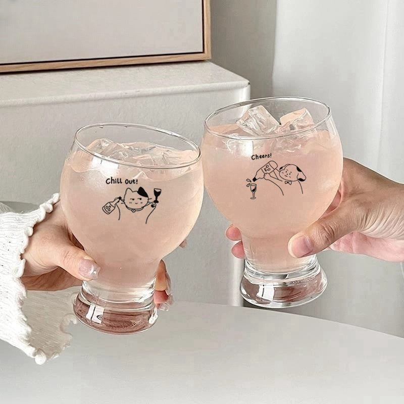 INS Style Cartoon Glass Goblet High-Beauty Beer Glass Creative Juice Cup Transparent Drinkware Cute Home Water Glass