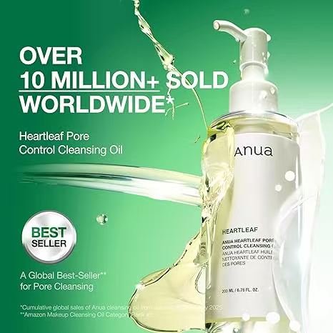 Anua Heartleaf Pore Control Cleansing Oil, Pore Cleanser, Sebum Care, Gentle Melting Oil Cleanser for Face, Safe For All Skin Type, Daily Hydrating Makeup Remover, Korean Skin Care
